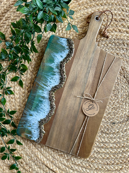Resin Art Acacia Wood Serving Board - Seascape and Gold