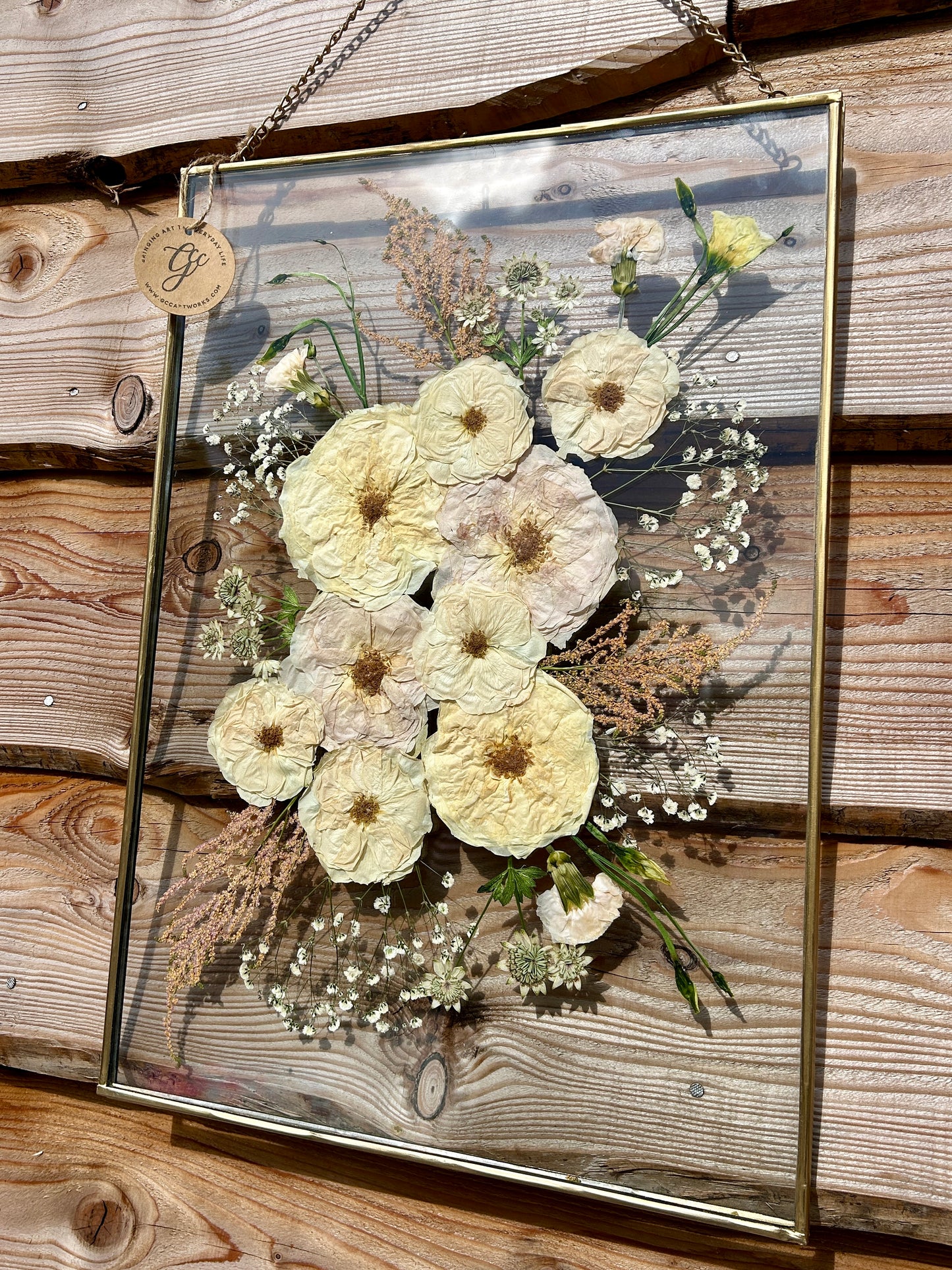 Pressed Wedding Flowers in Hanging Glass Frame
