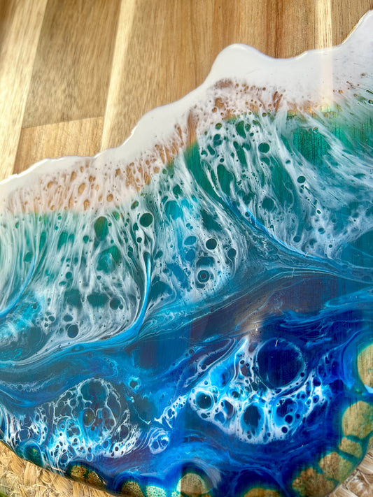 Resin Art Acacia Wood Serving Board - Seascape