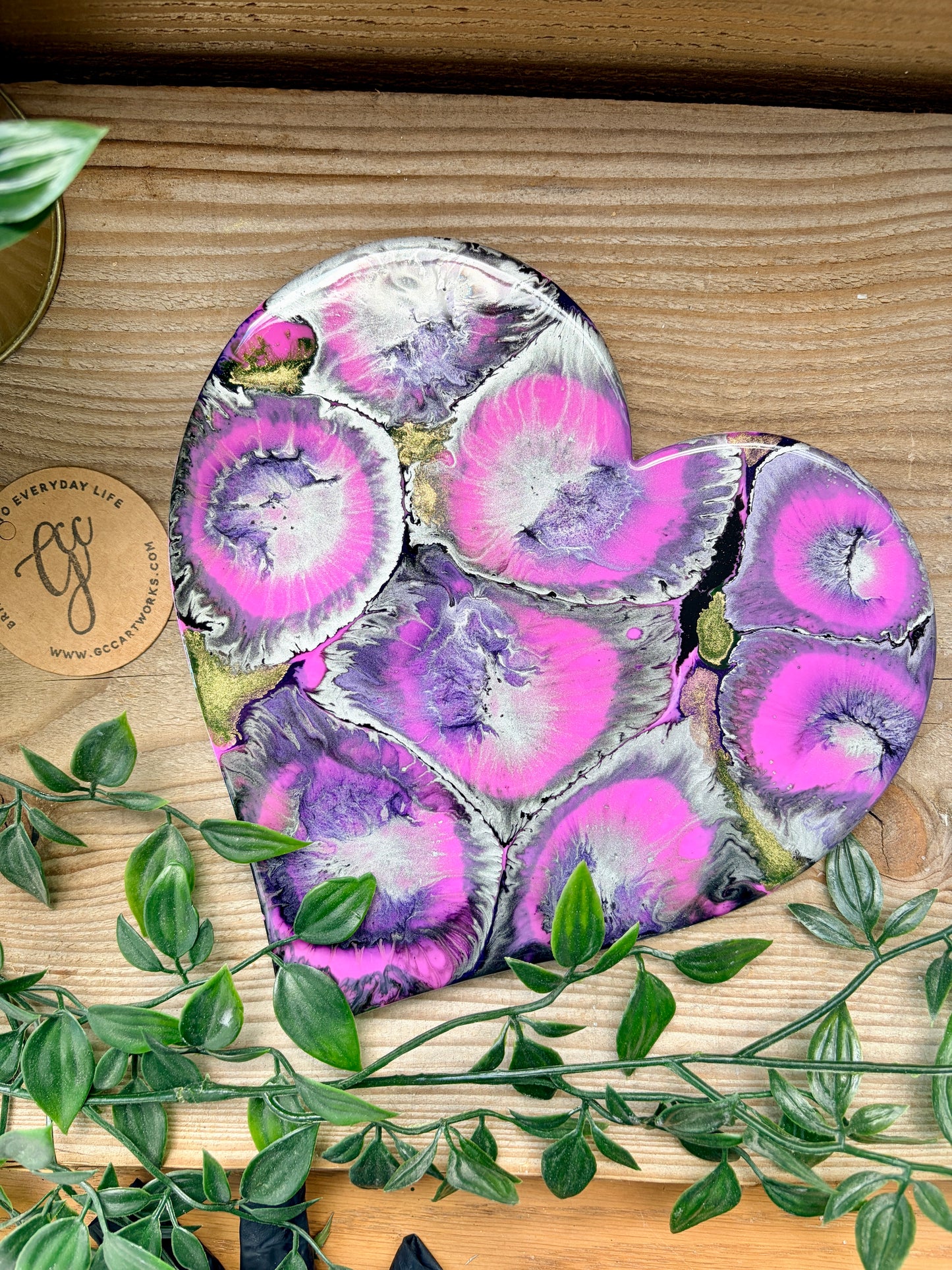 Resin and Ink Original Hanging Heart Artwork