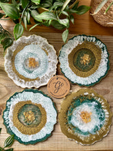 Green, White and Gold Resin Coasters - Set of 4