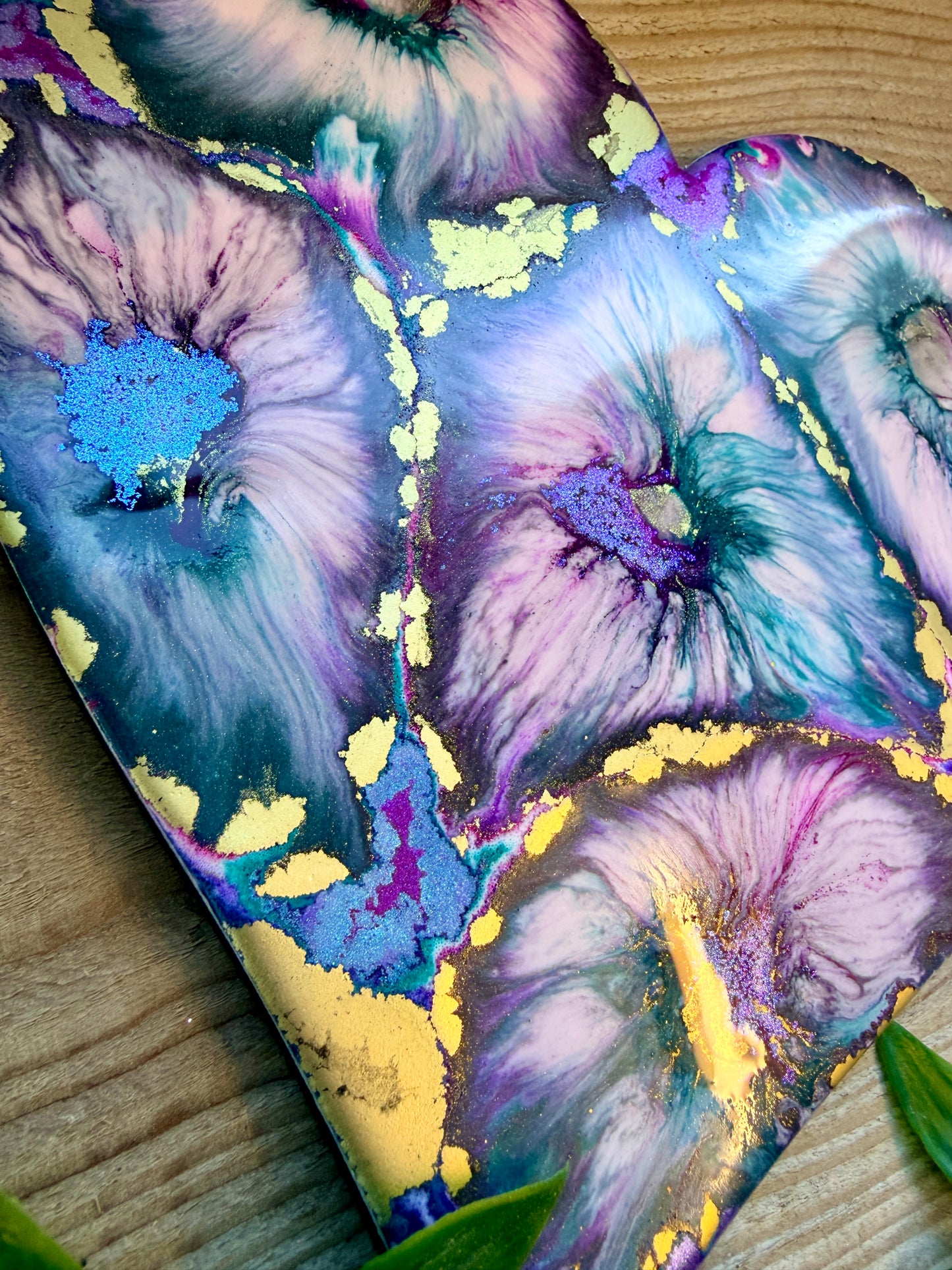 Resin and Ink Original Hanging Heart Artwork