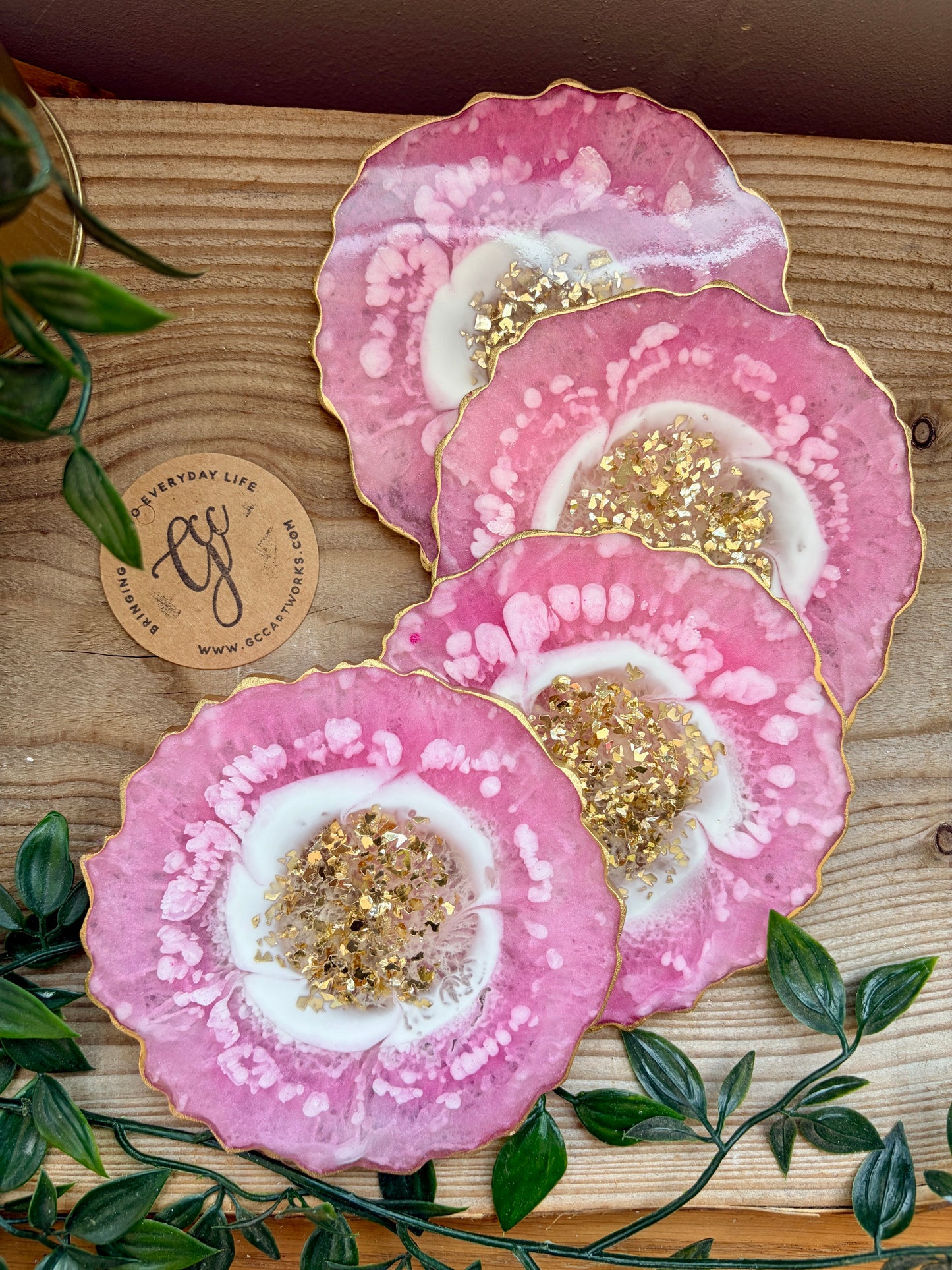 Geode Style Resin Art Coasters - Pink, White and Gold