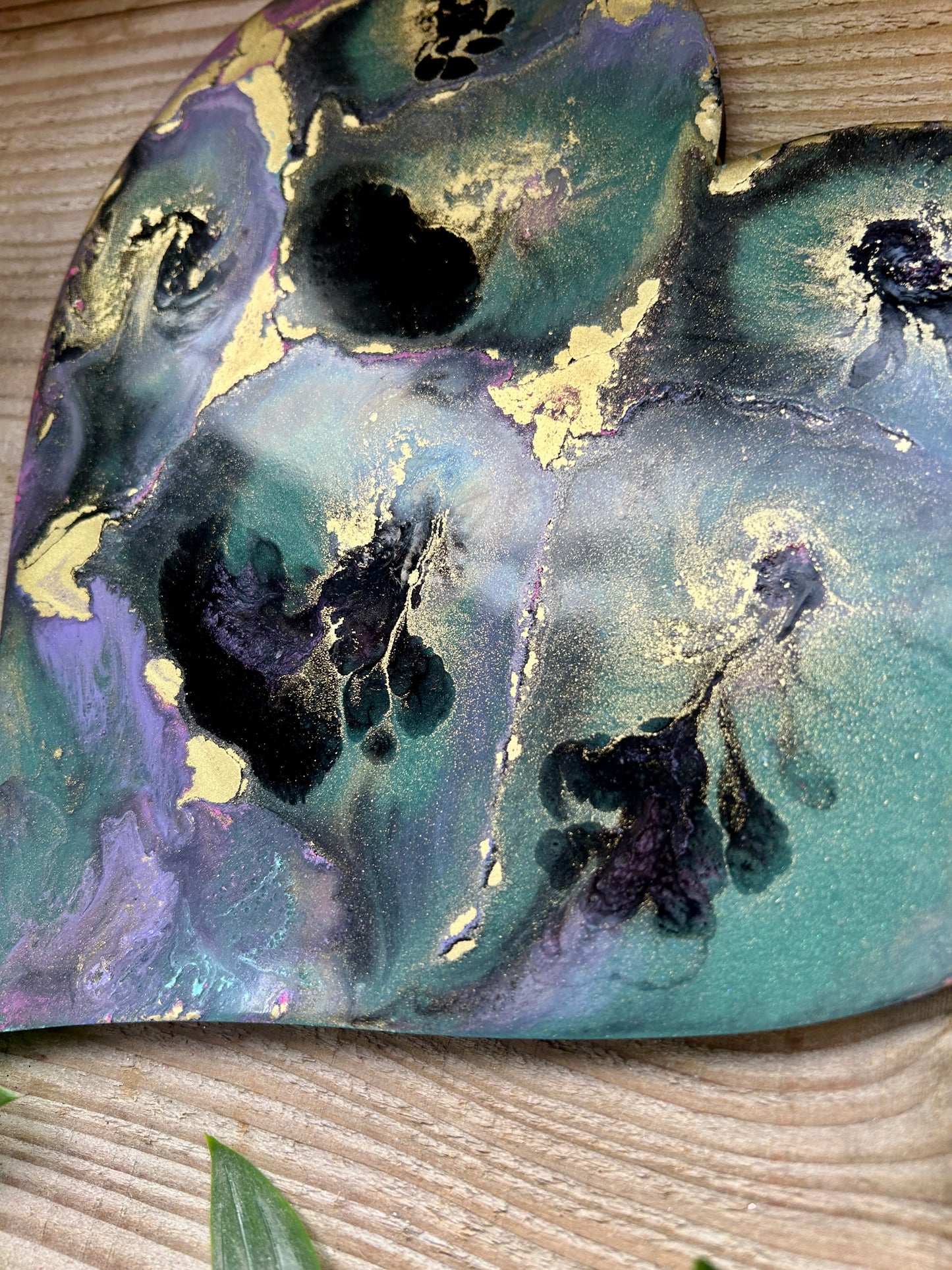 Resin and Ink Original Hanging Heart Artwork