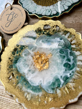 Green, White and Gold Resin Coasters - Set of 4