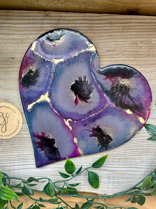 Resin and Ink Original Hanging Heart Artwork