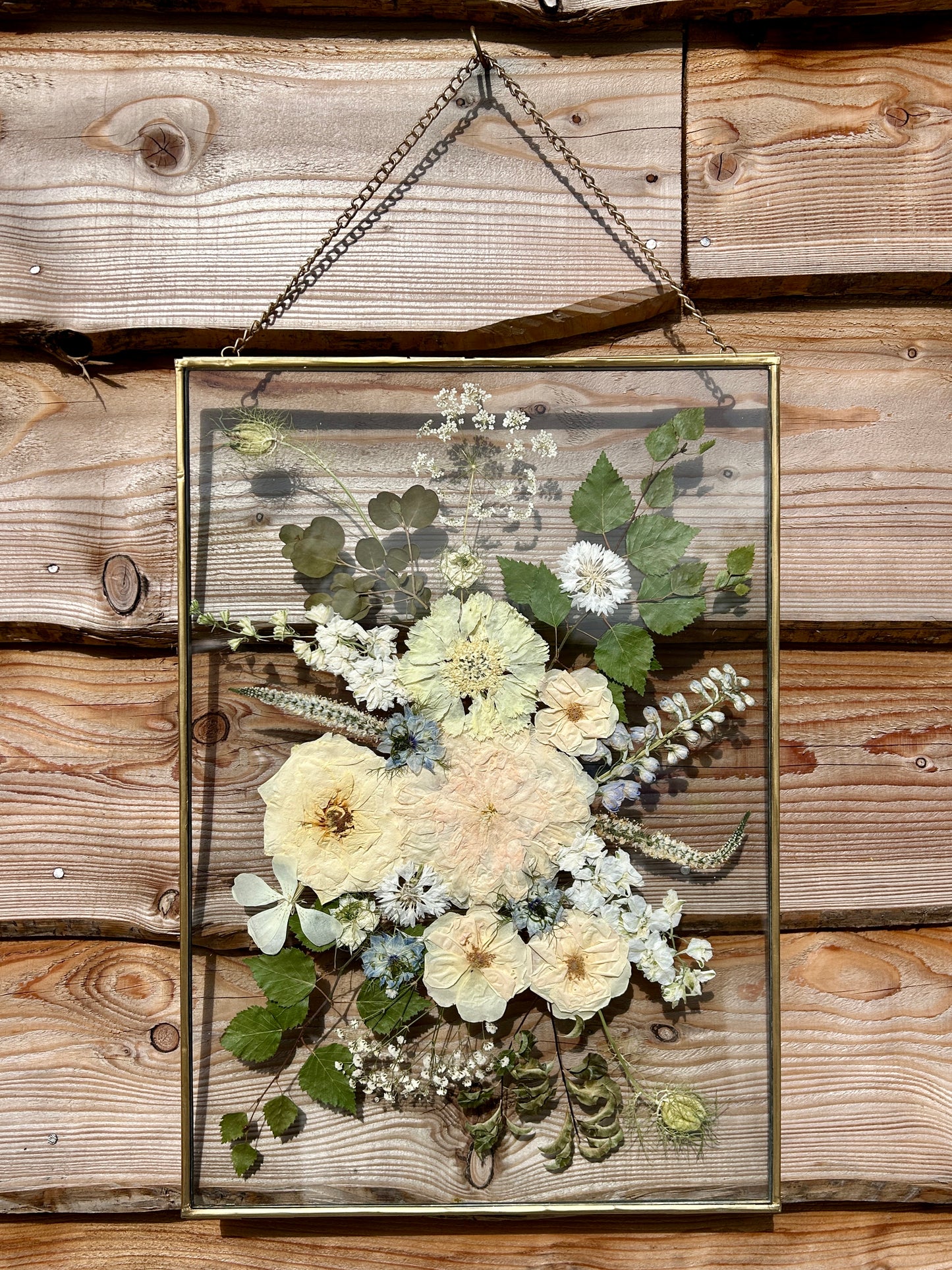 Pressed Wedding Flowers in Hanging Glass Frame