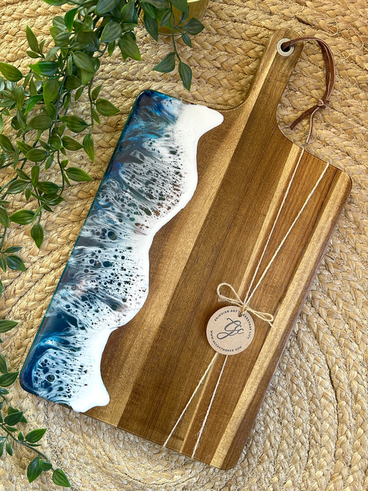 Resin Art Acacia Wood Serving Board - Seascape