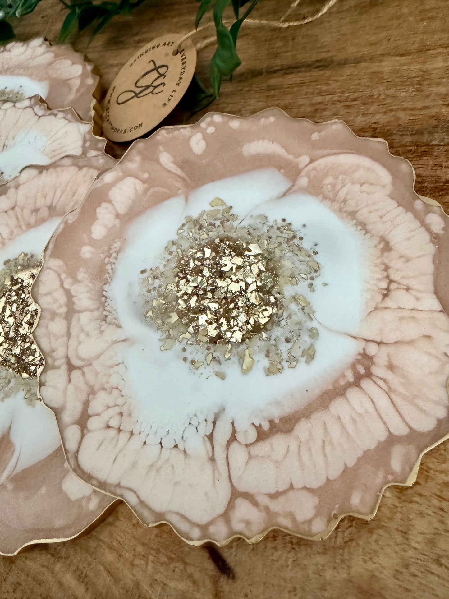 Geode Style Resin Art Coasters - Peach, White and Gold