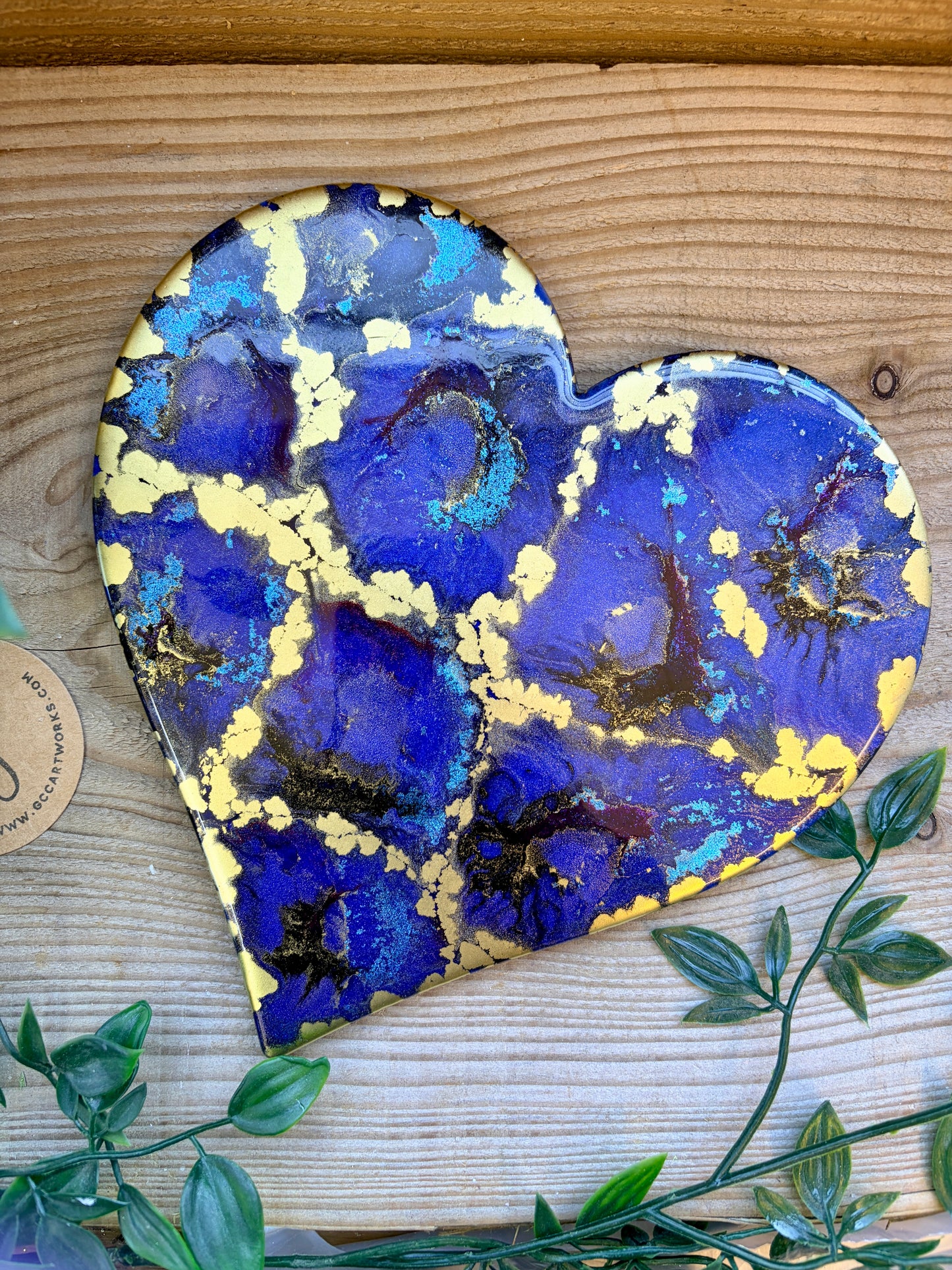 Resin and Ink Original Hanging Heart Artwork