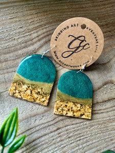 Resin Arch Earrings - Green and Gold