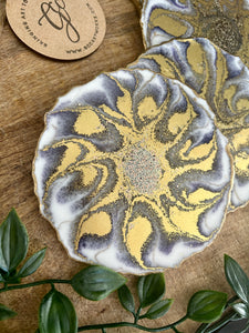 Purple, White and Gold Resin Coasters - Set of 4