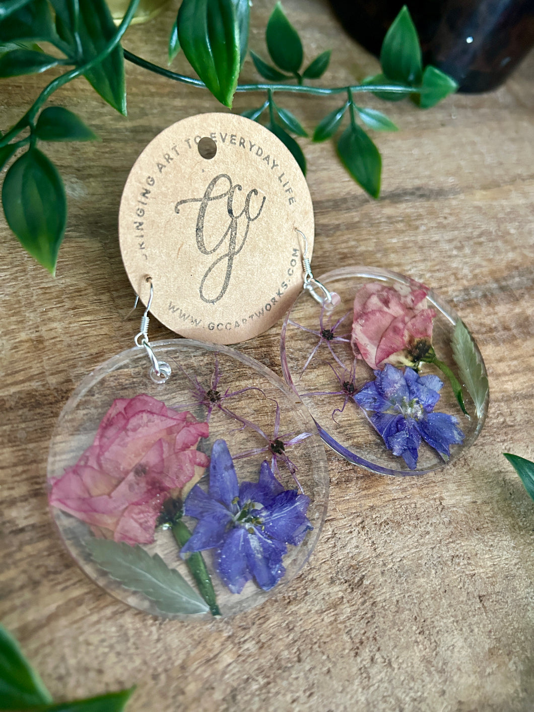 Resin Disc Earrings - Pressed Flowers