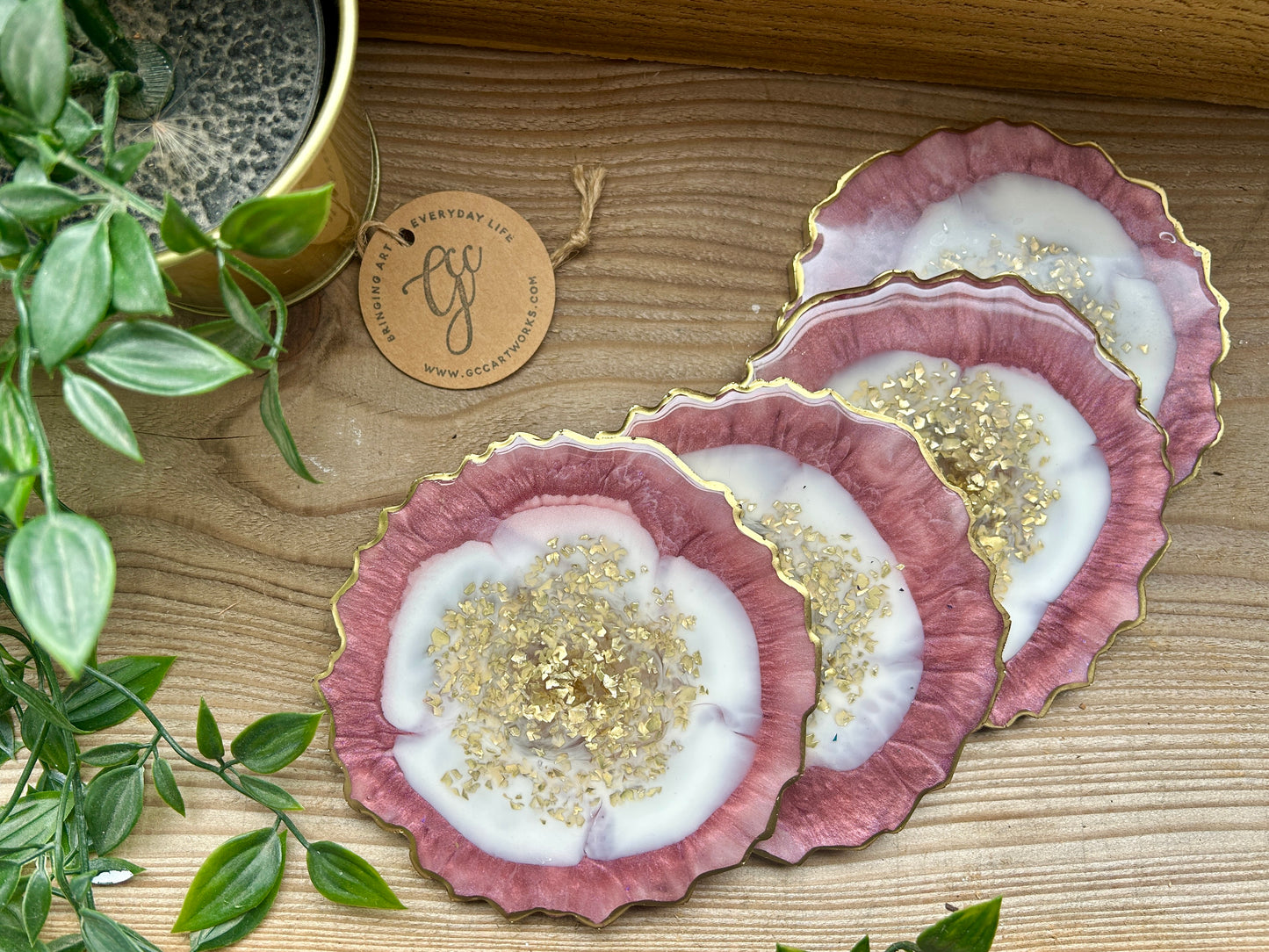 Geode Style Resin Art Coasters - Pink, White and Gold
