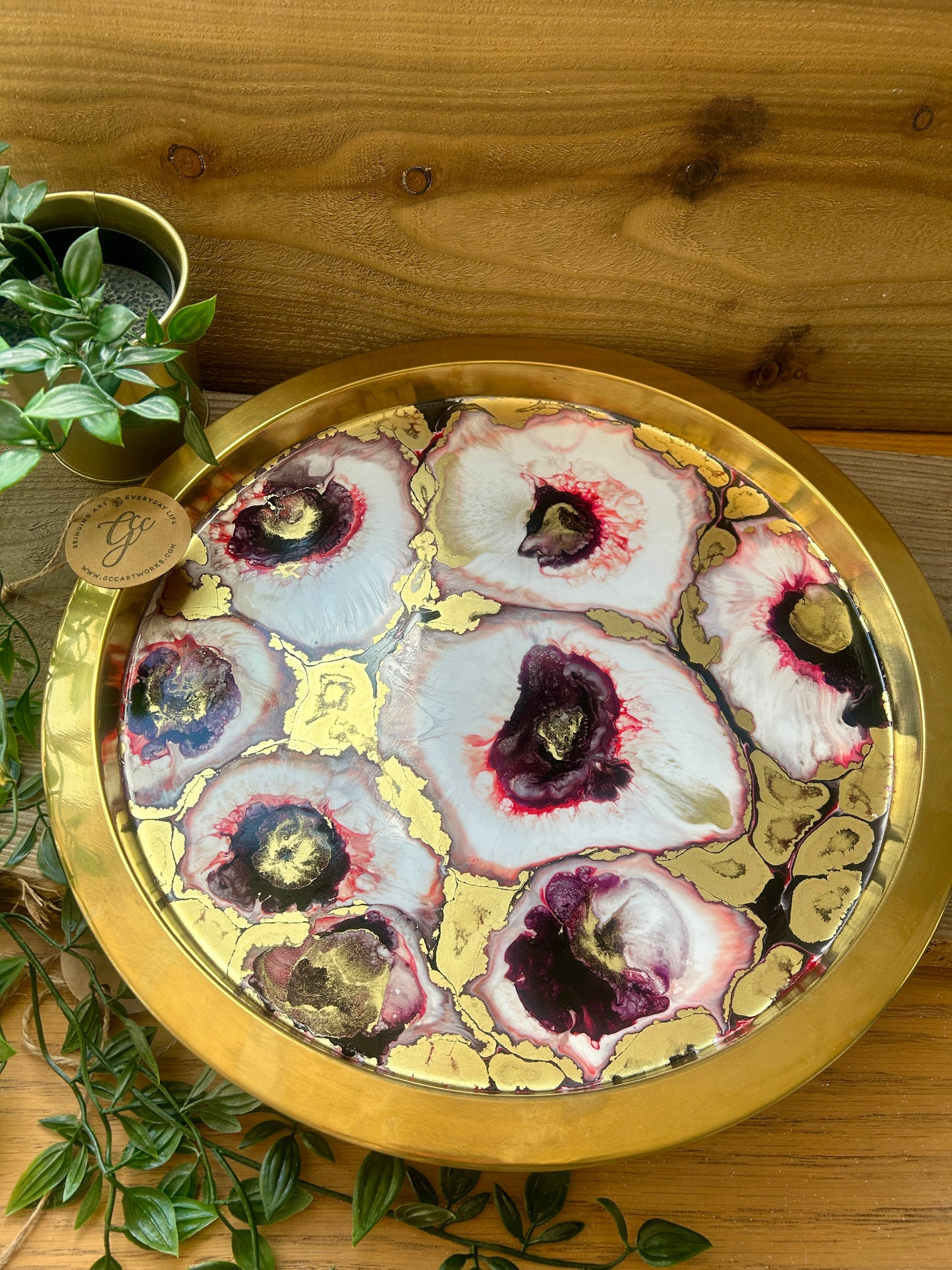 Resin Art Serving Tray - Pink, White and Gold
