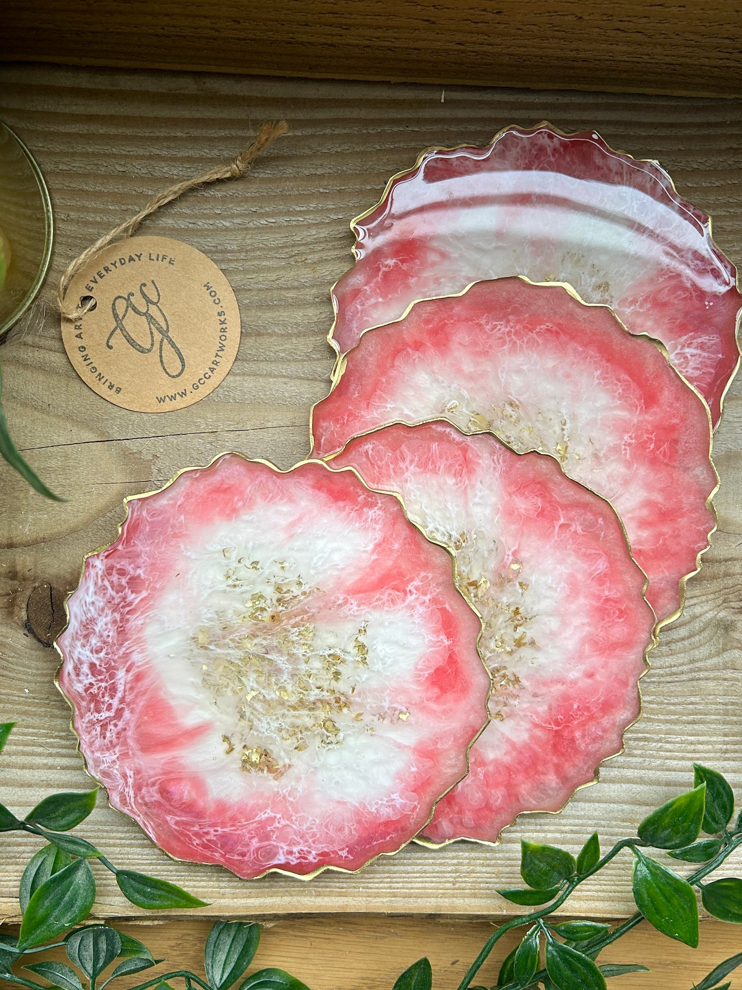Geode Style Resin Art Coasters - Pink, White and Gold