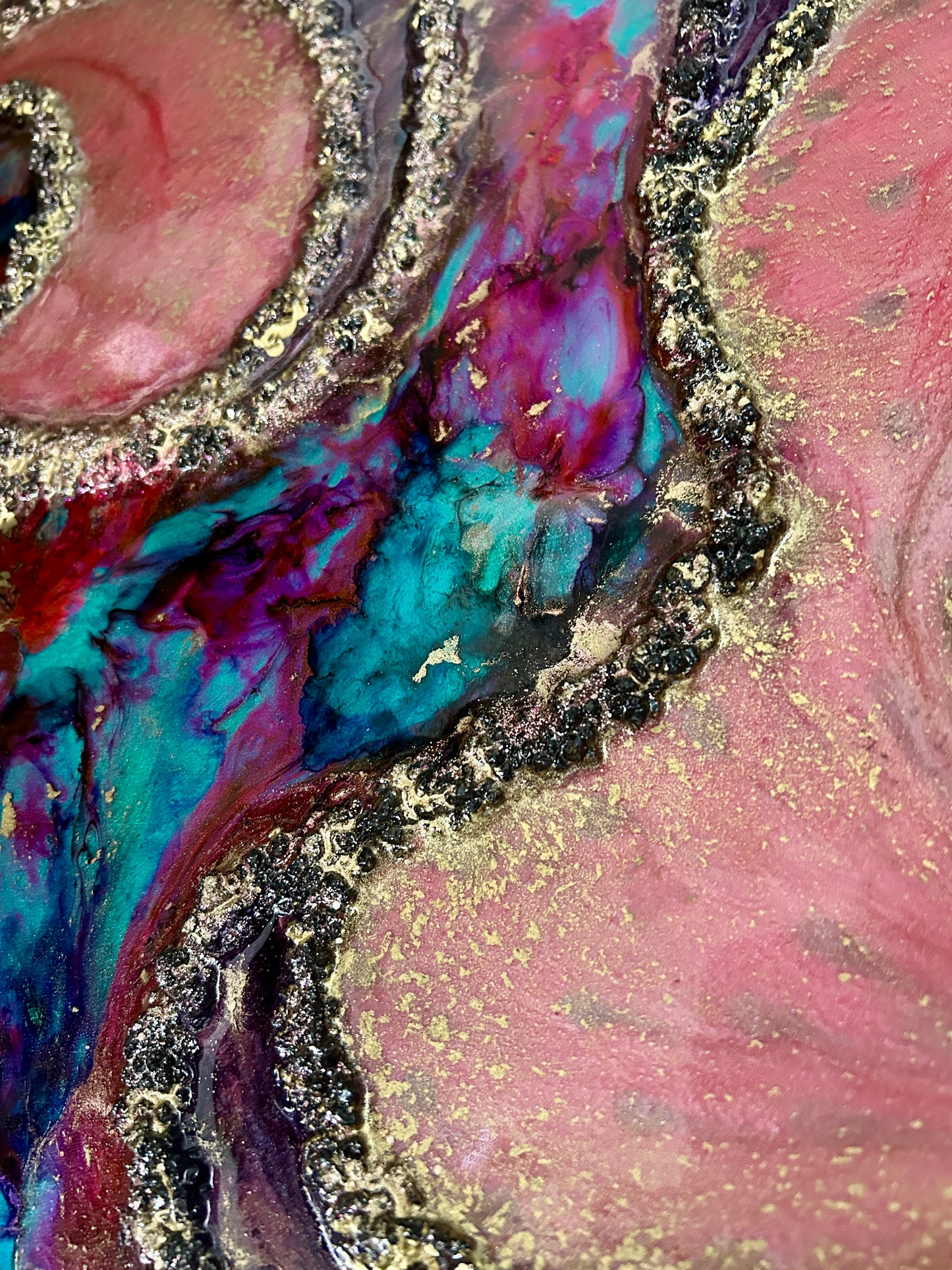 WILD ROSE - Resin and Alcohol Ink Original Hanging Heart Artwork