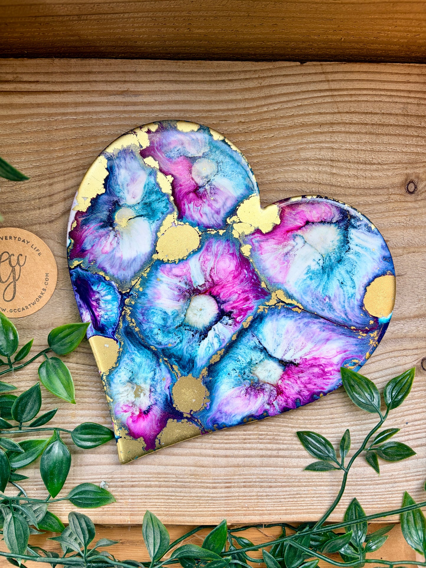 Resin and Ink Original Hanging Heart Artwork