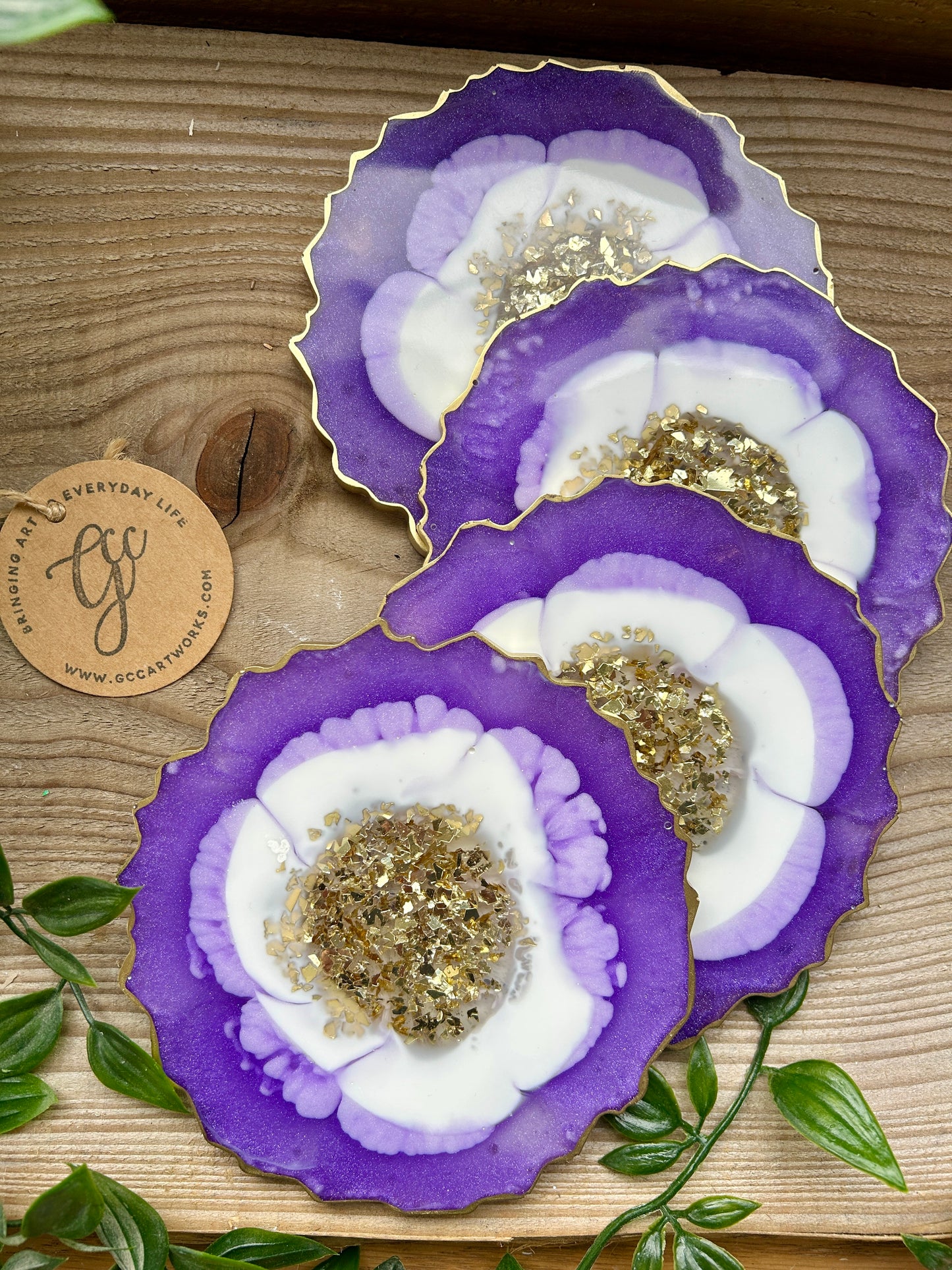 Geode Style Resin Art Coasters - Purple, White and Gold