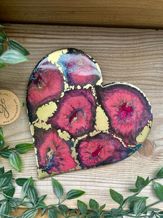 Resin and Ink Original Hanging Heart Artwork