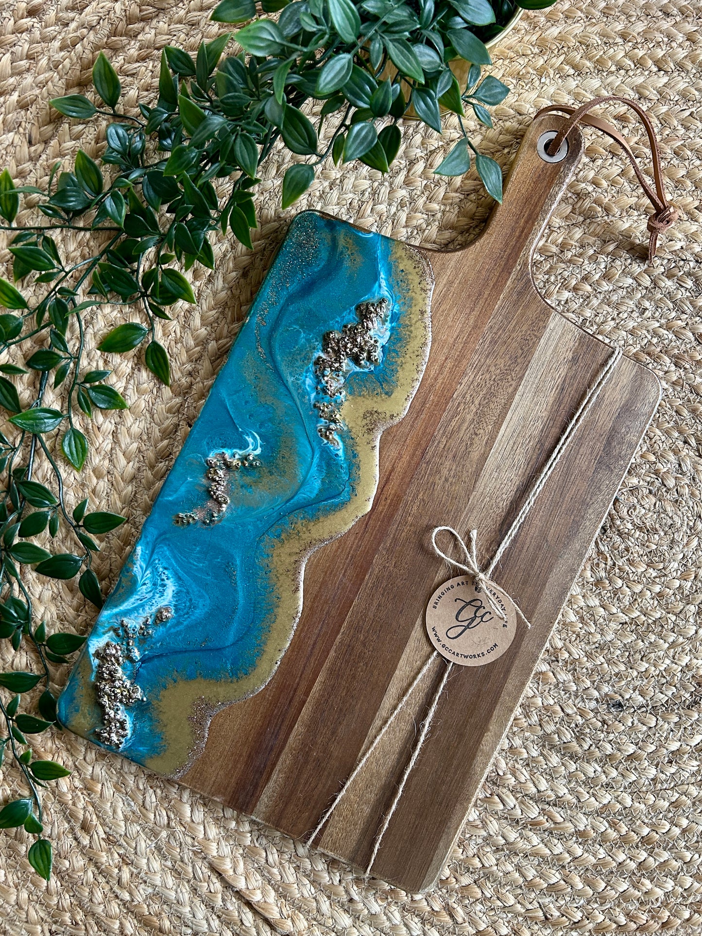 Resin Art Acacia Wood Serving Board - Turquoise and Gold