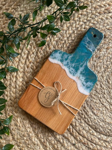 Individual Resin Art Beech Wood Serving Paddle - Seascape