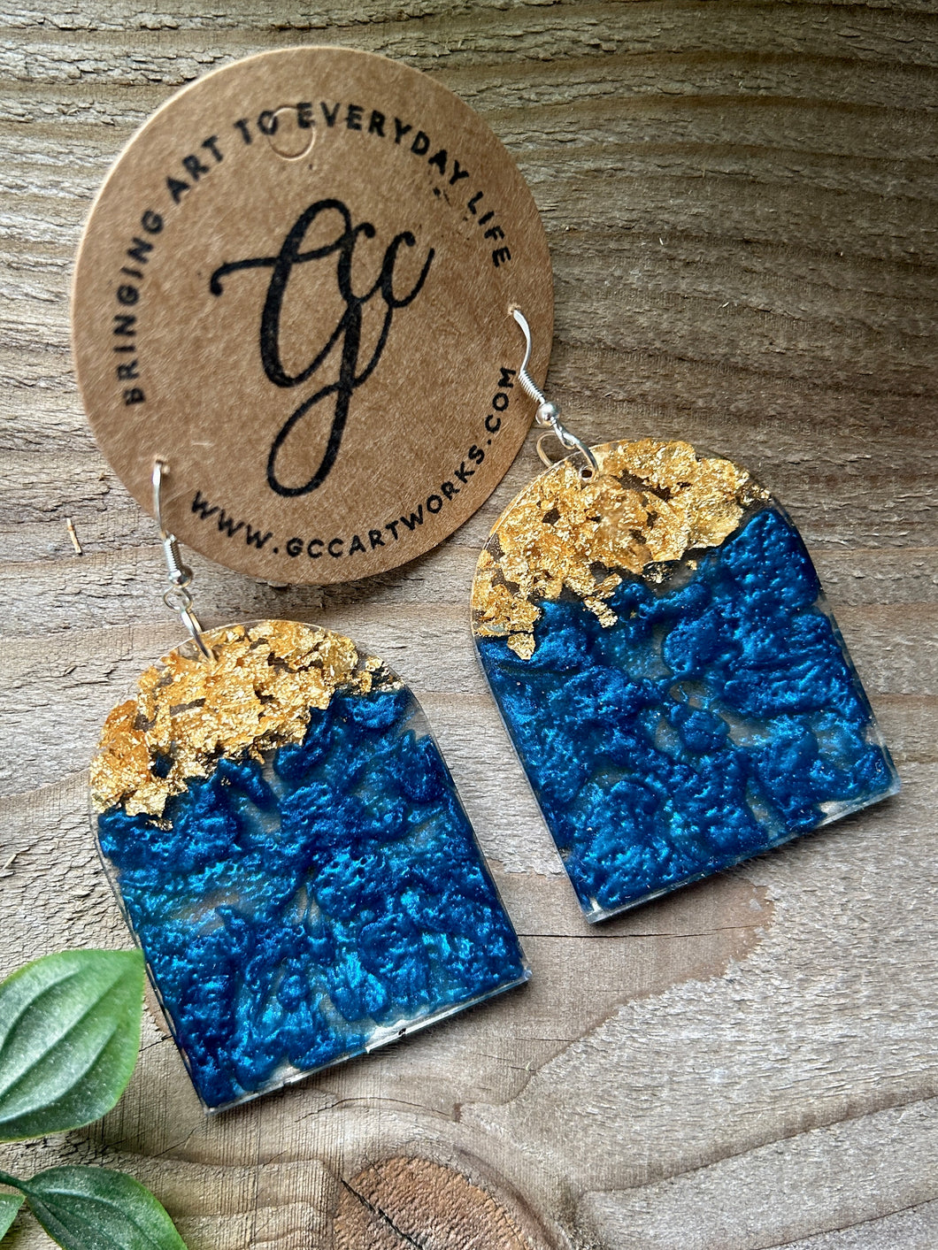 Resin Arch Earrings - Blue and Gold