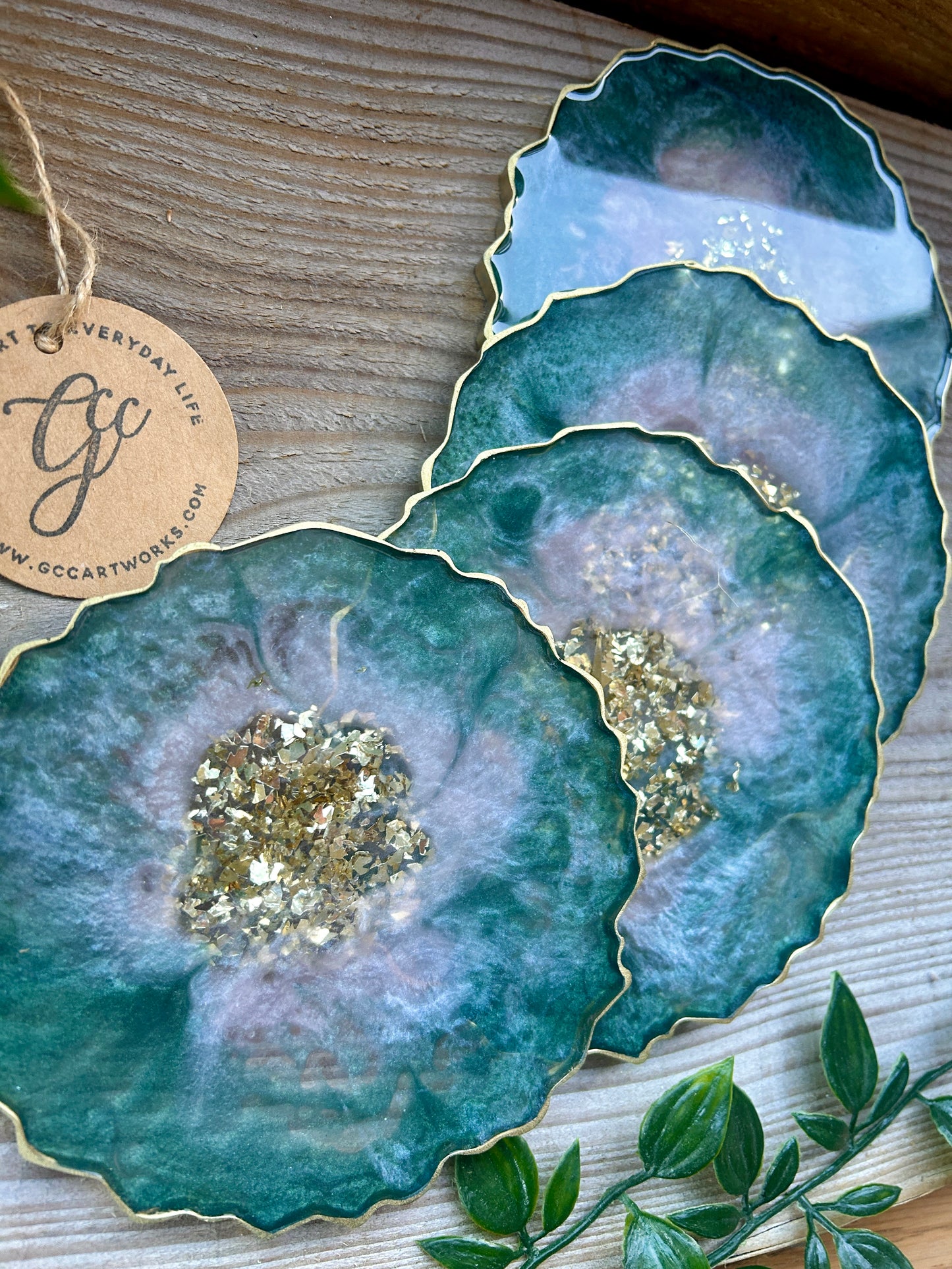 Geode Style Resin Art Coasters - Green, Pink and Gold