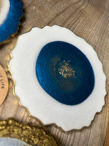 Blue and Gold Resin Coasters - Set of 4