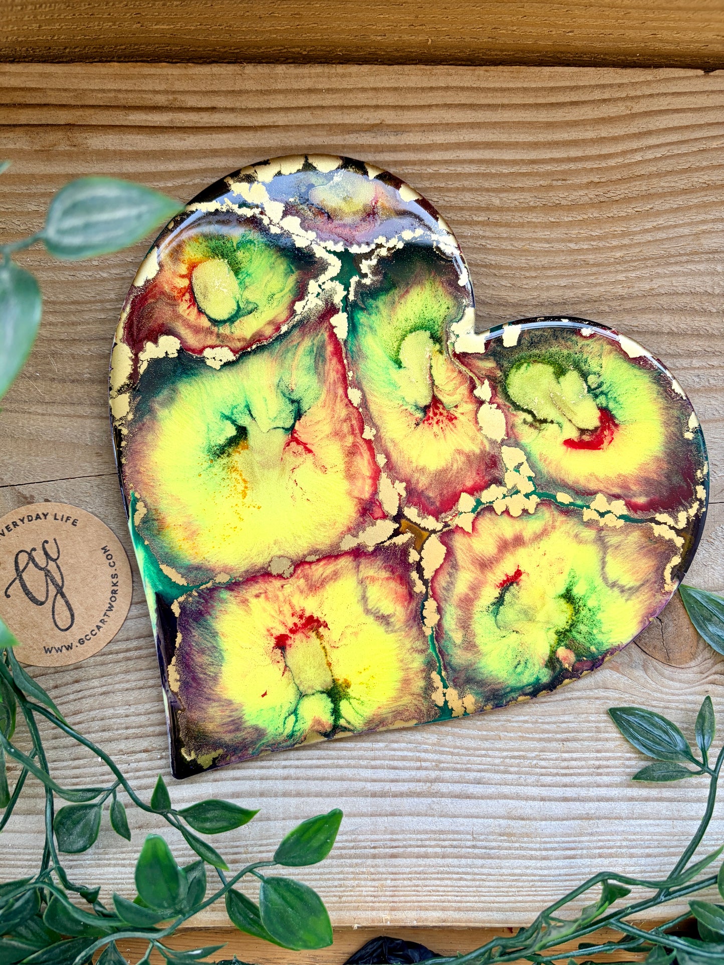 Resin and Ink Original Hanging Heart Artwork