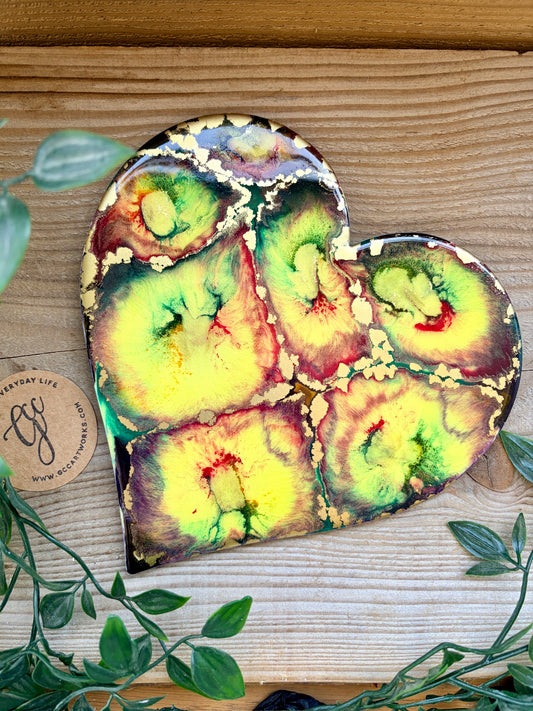 Resin and Ink Original Hanging Heart Artwork