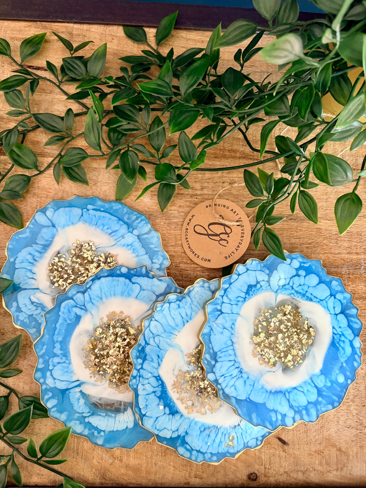 Geode Style Resin Art Coasters - Blue, White and Gold