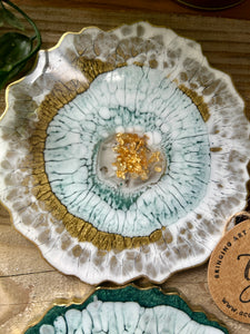 Green, White and Gold Resin Coasters - Set of 4