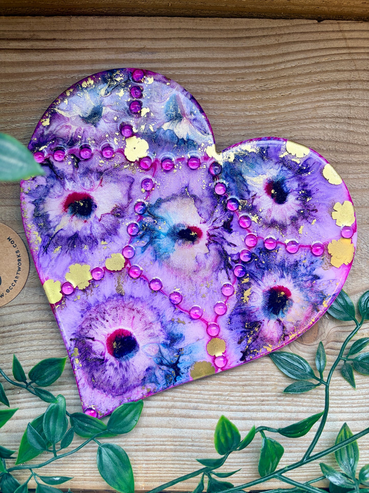 Resin and Ink Original Hanging Heart Artwork