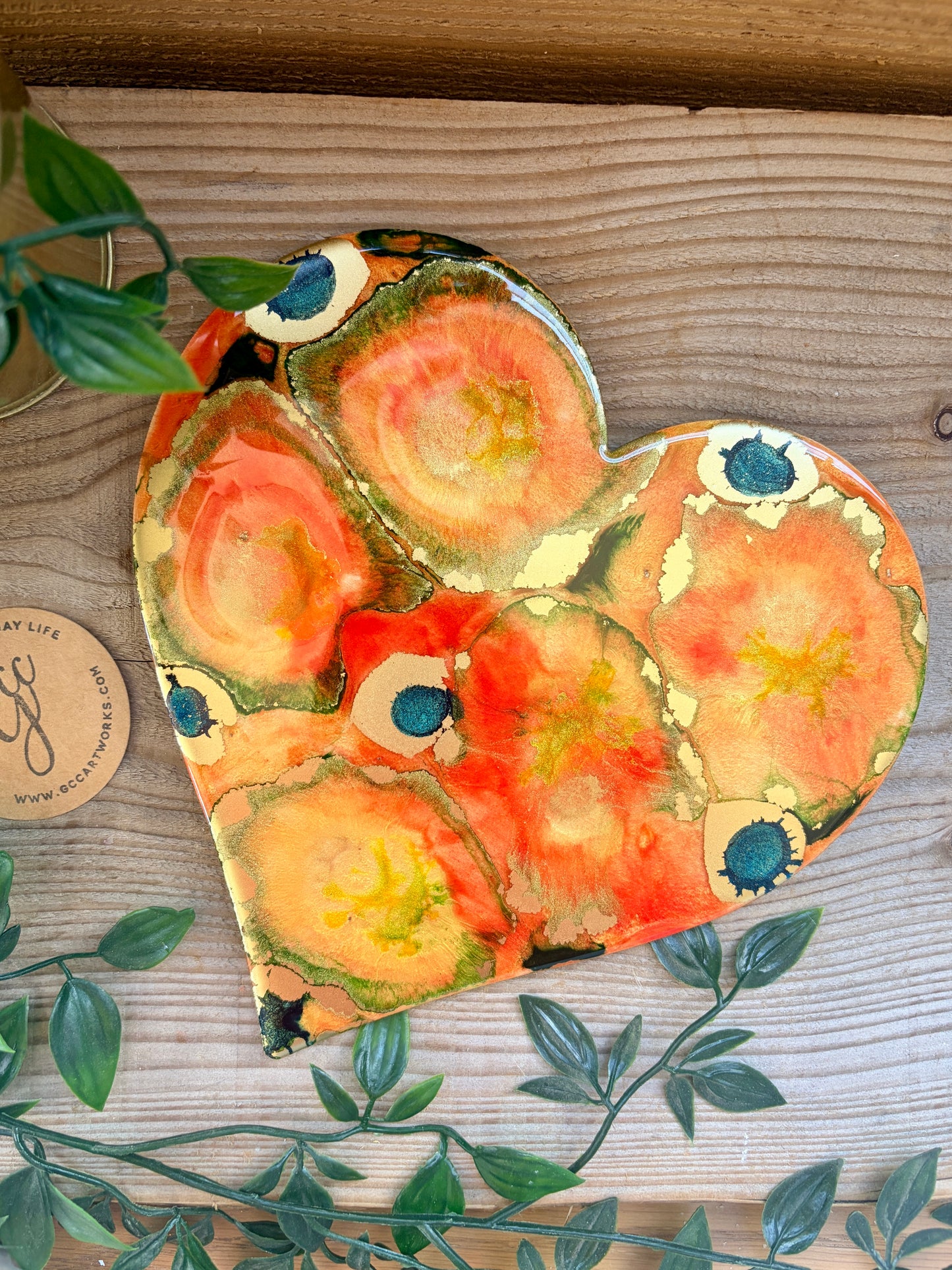 Resin and Ink Original Hanging Heart Artwork