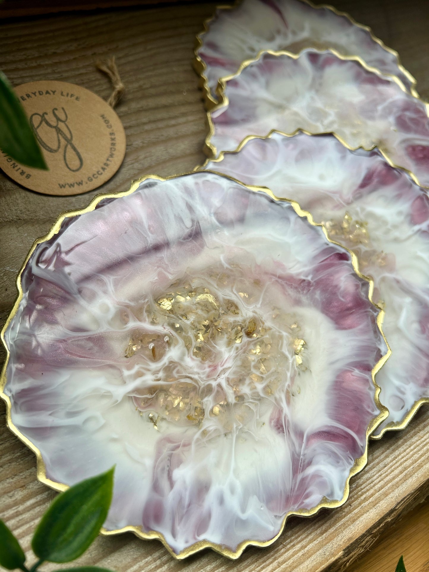 Geode Style Resin Art Coasters - Pink, White and Gold