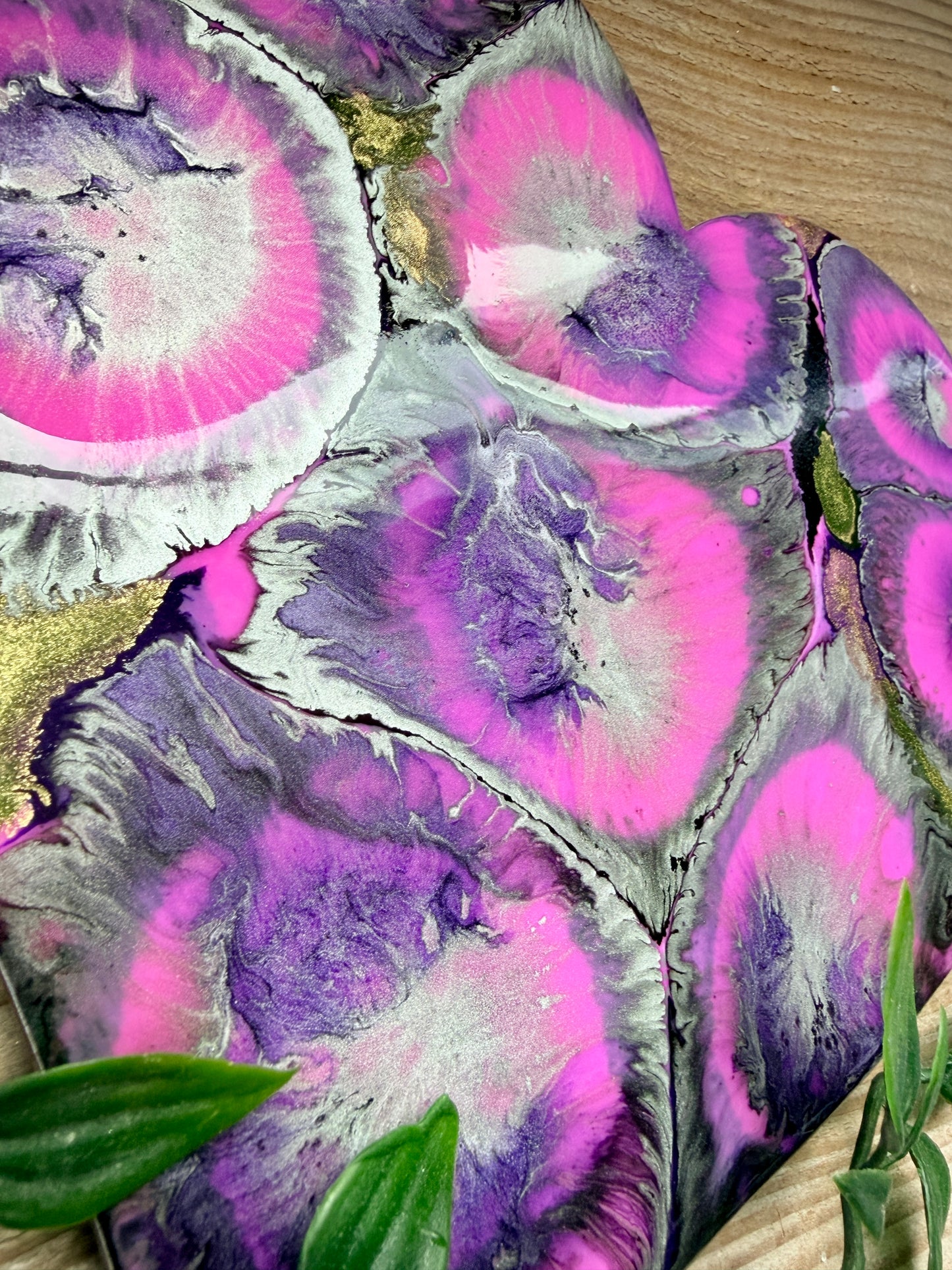 Resin and Ink Original Hanging Heart Artwork
