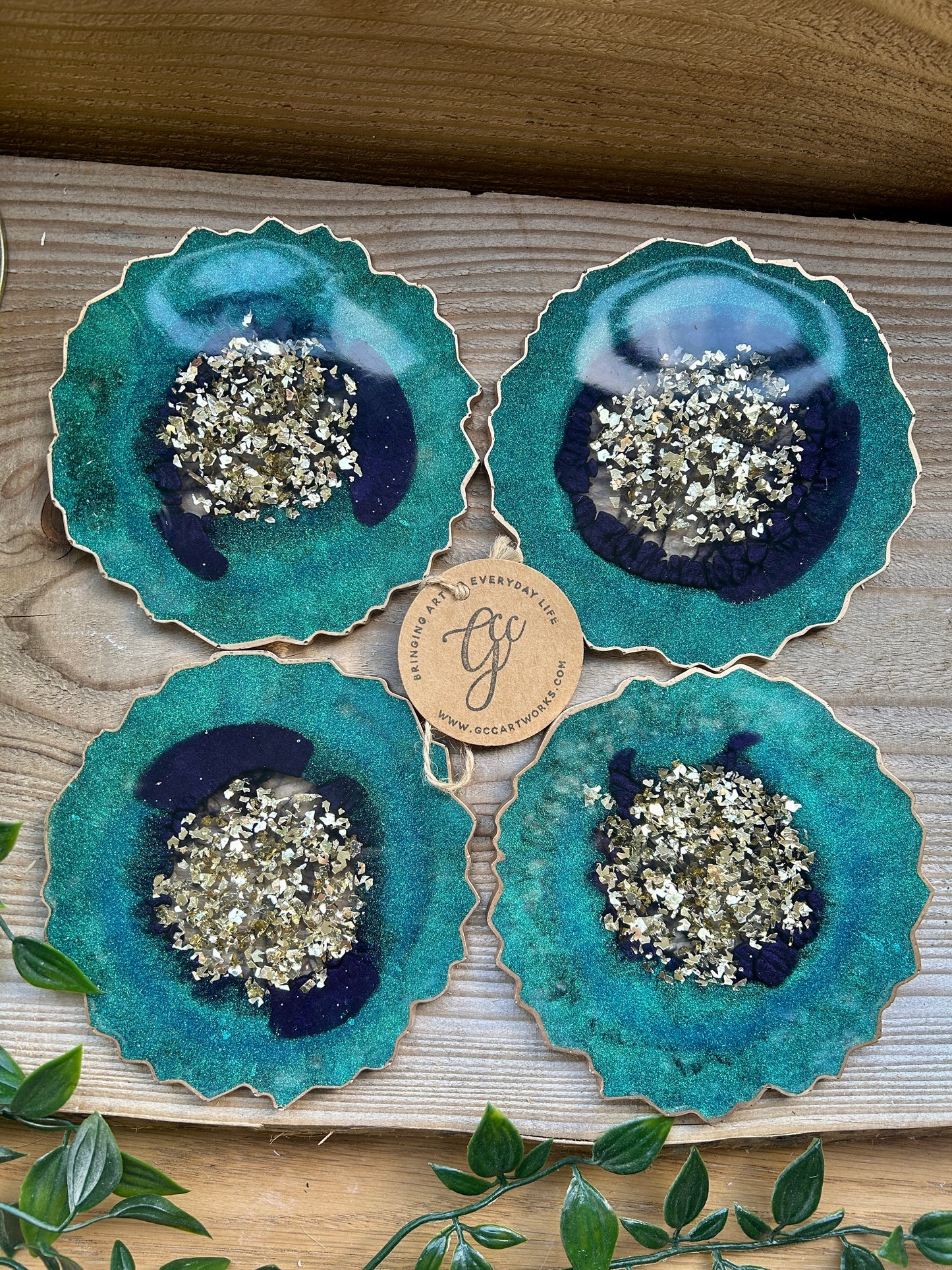 Geode Style Resin Art Coasters - Turquoise, Purple and Gold