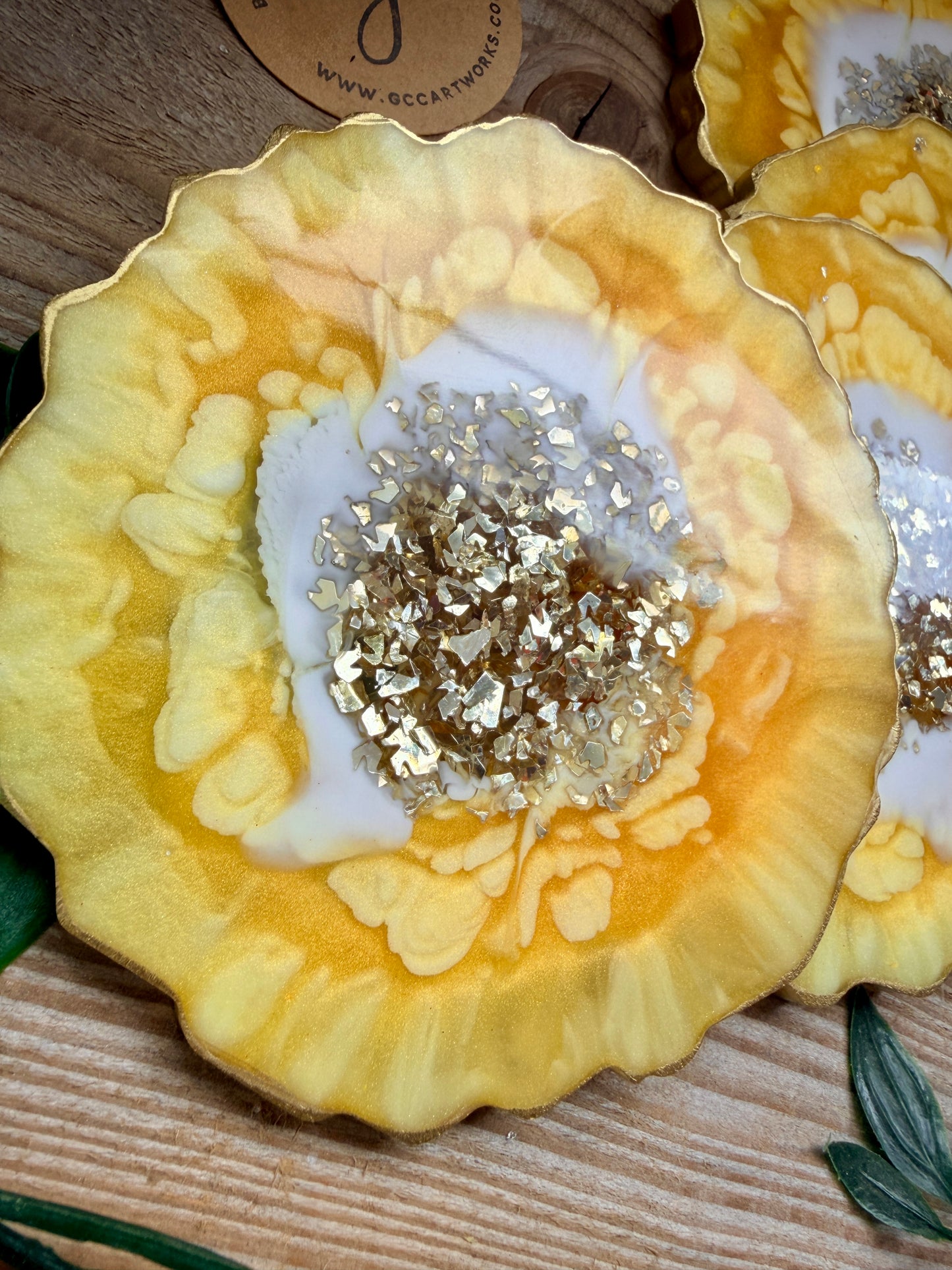 Geode Style Resin Art Coasters - Yellow, White and Gold