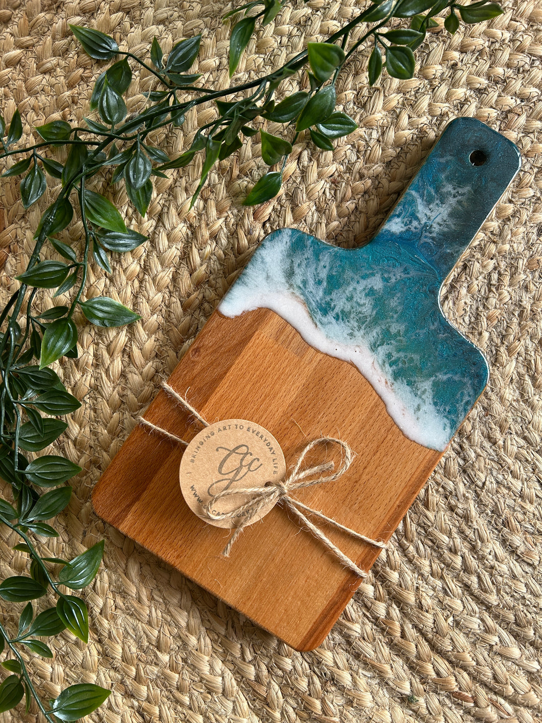 Individual Resin Art Beech Wood Serving Paddle - Seascape