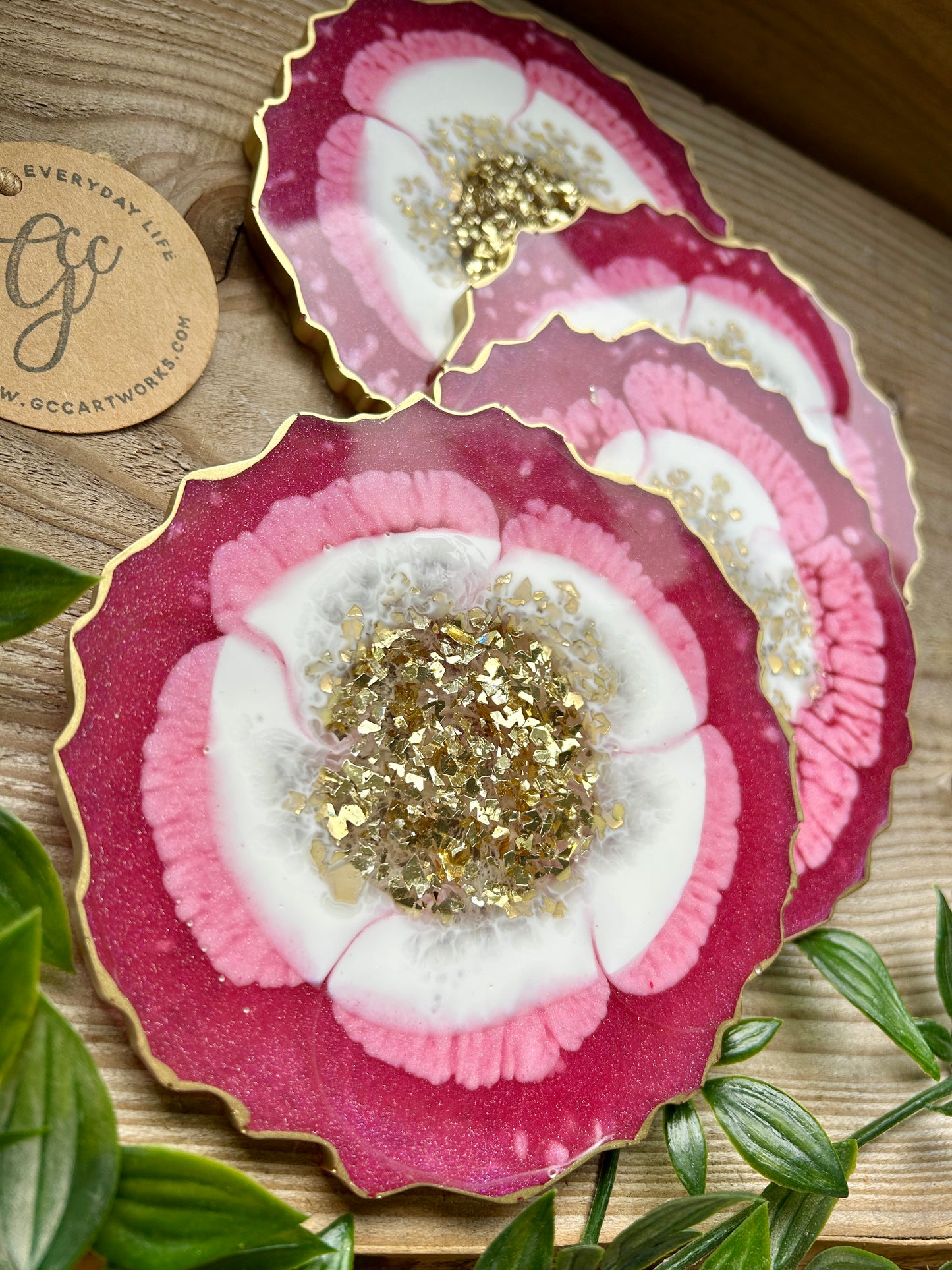 Geode Style Resin Art Coasters - Pink, White and Gold