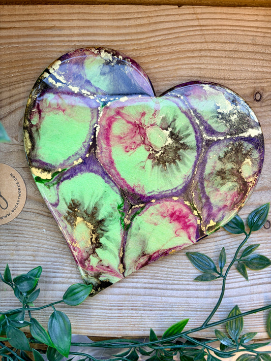 Resin and Ink Original Hanging Heart Artwork