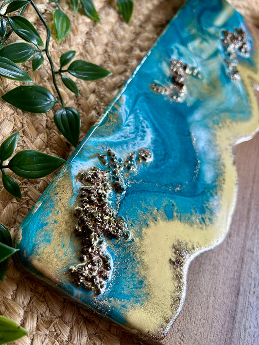 Resin Art Acacia Wood Serving Board - Turquoise and Gold