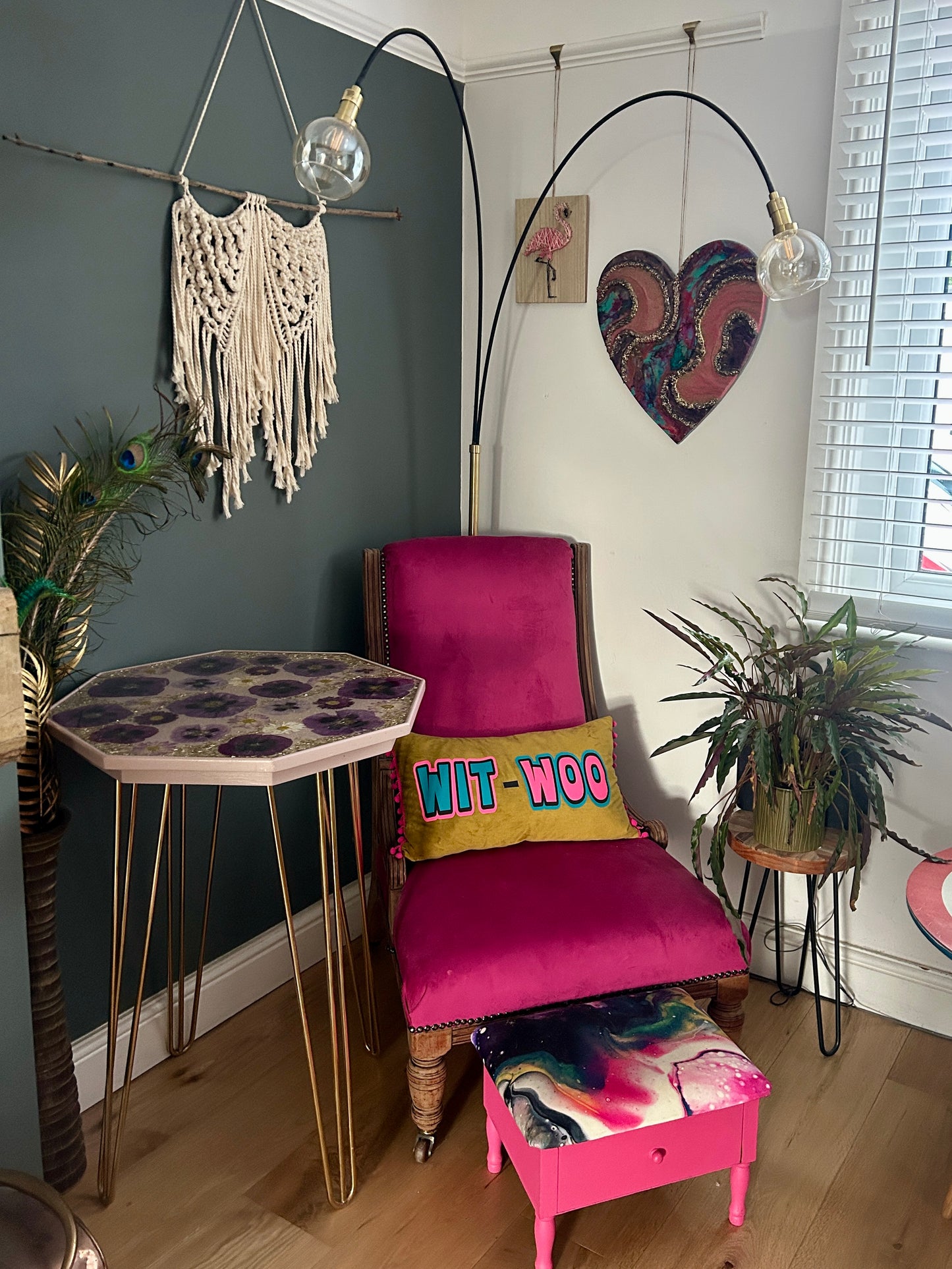 WILD ROSE - Resin and Alcohol Ink Original Hanging Heart Artwork