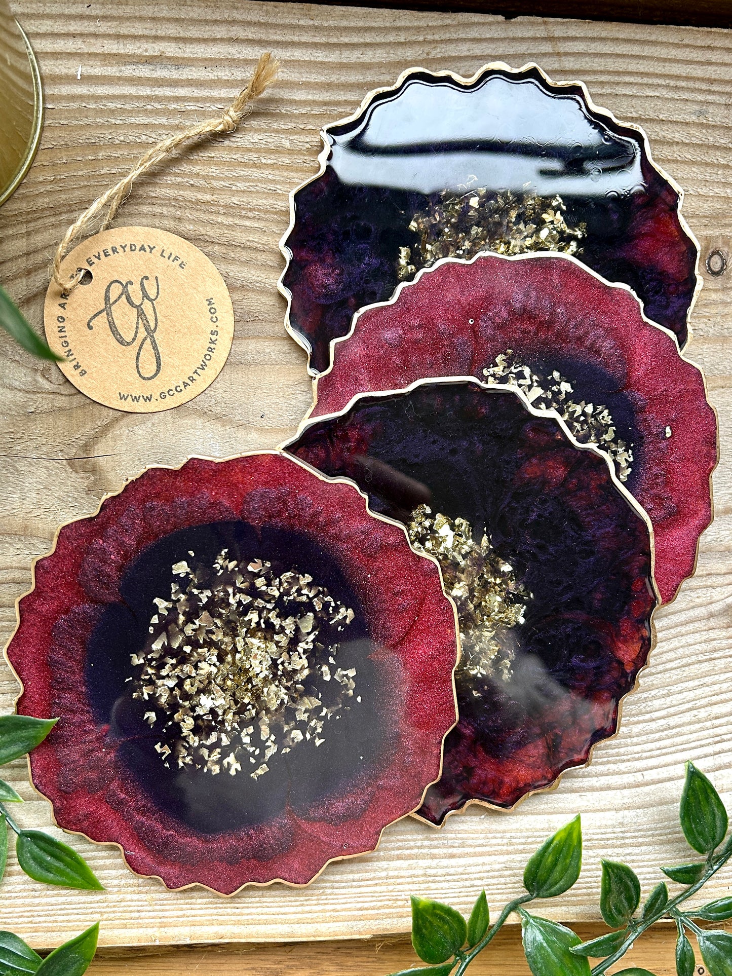 Geode Style Resin Art Coasters - Red, Black and Gold