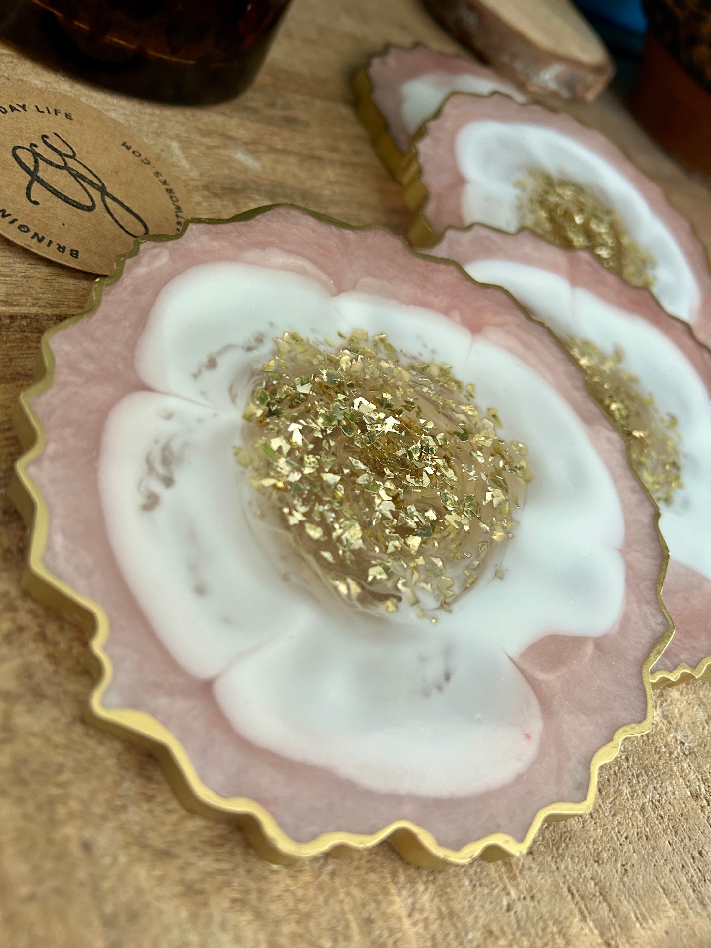 Geode Style Resin Art Coasters - Pink, White and Gold