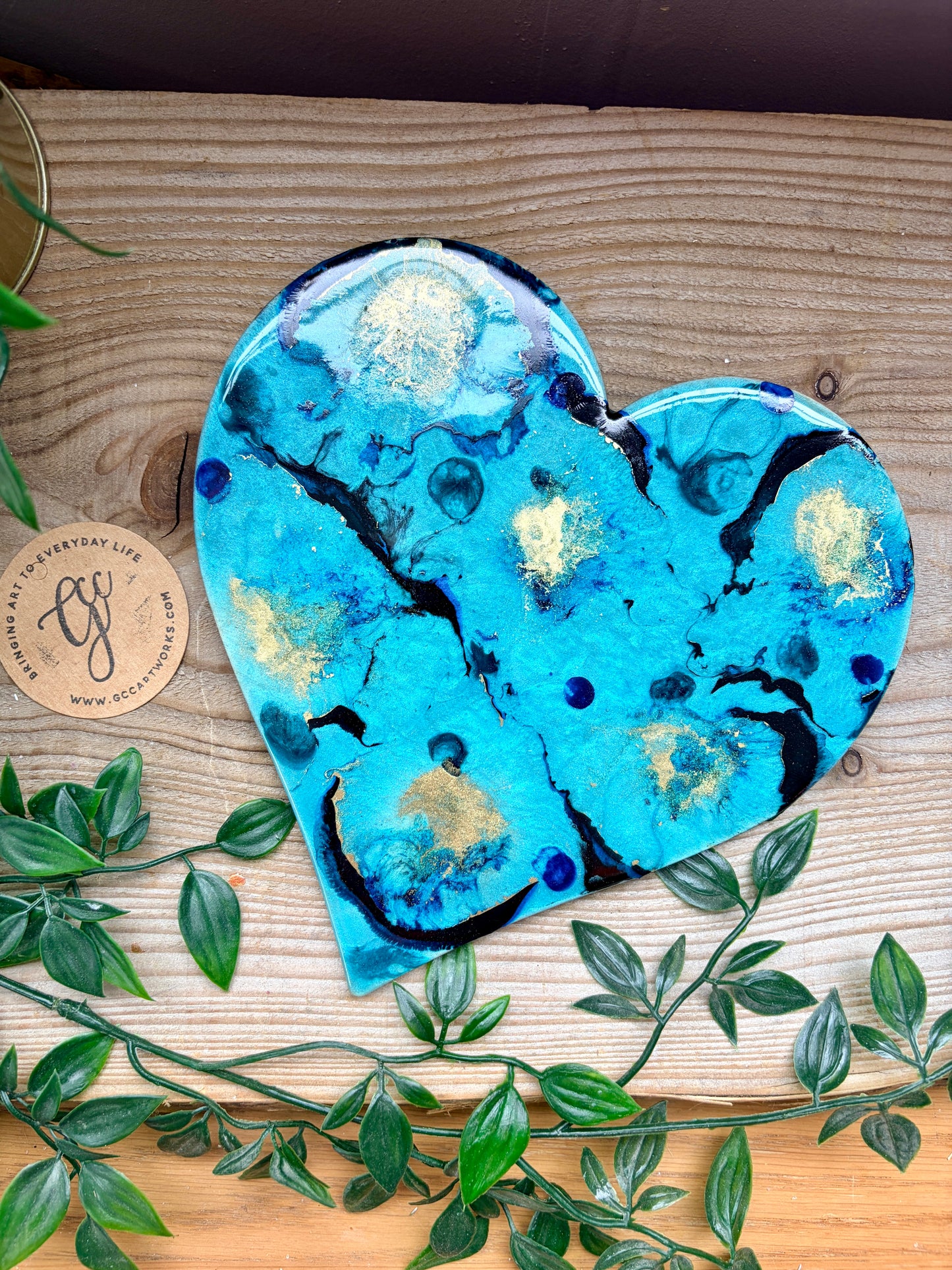 Resin and Ink Original Hanging Heart Artwork