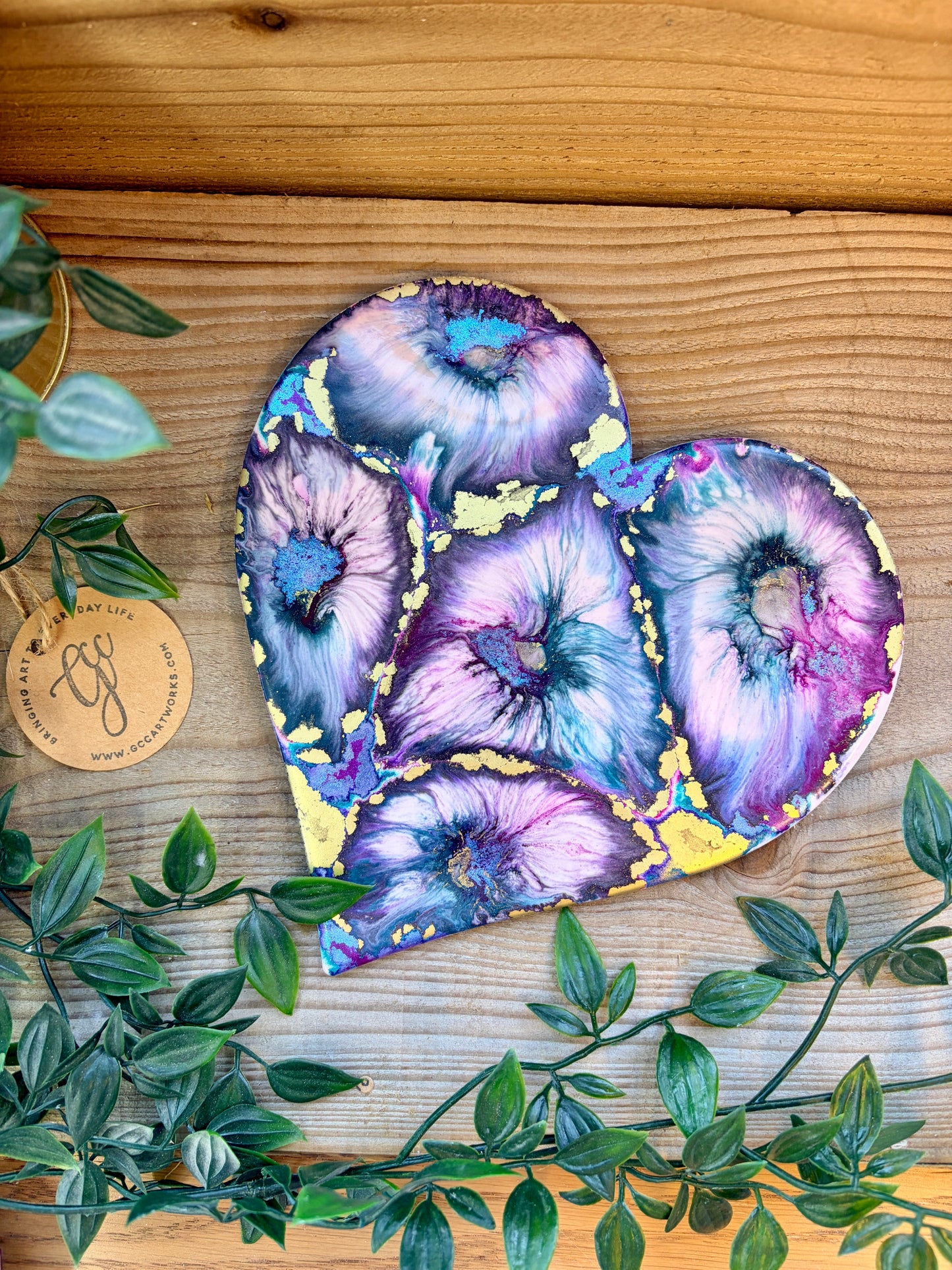 Resin and Ink Original Hanging Heart Artwork