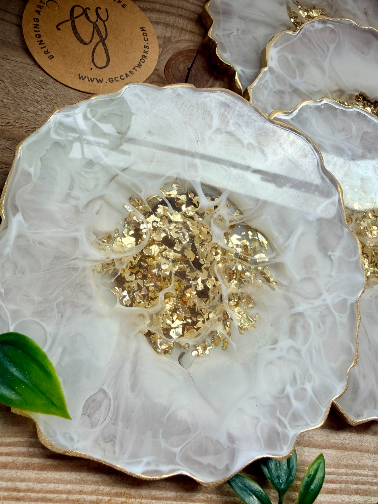 Geode Style Resin Art Coasters - Mink, White and Gold