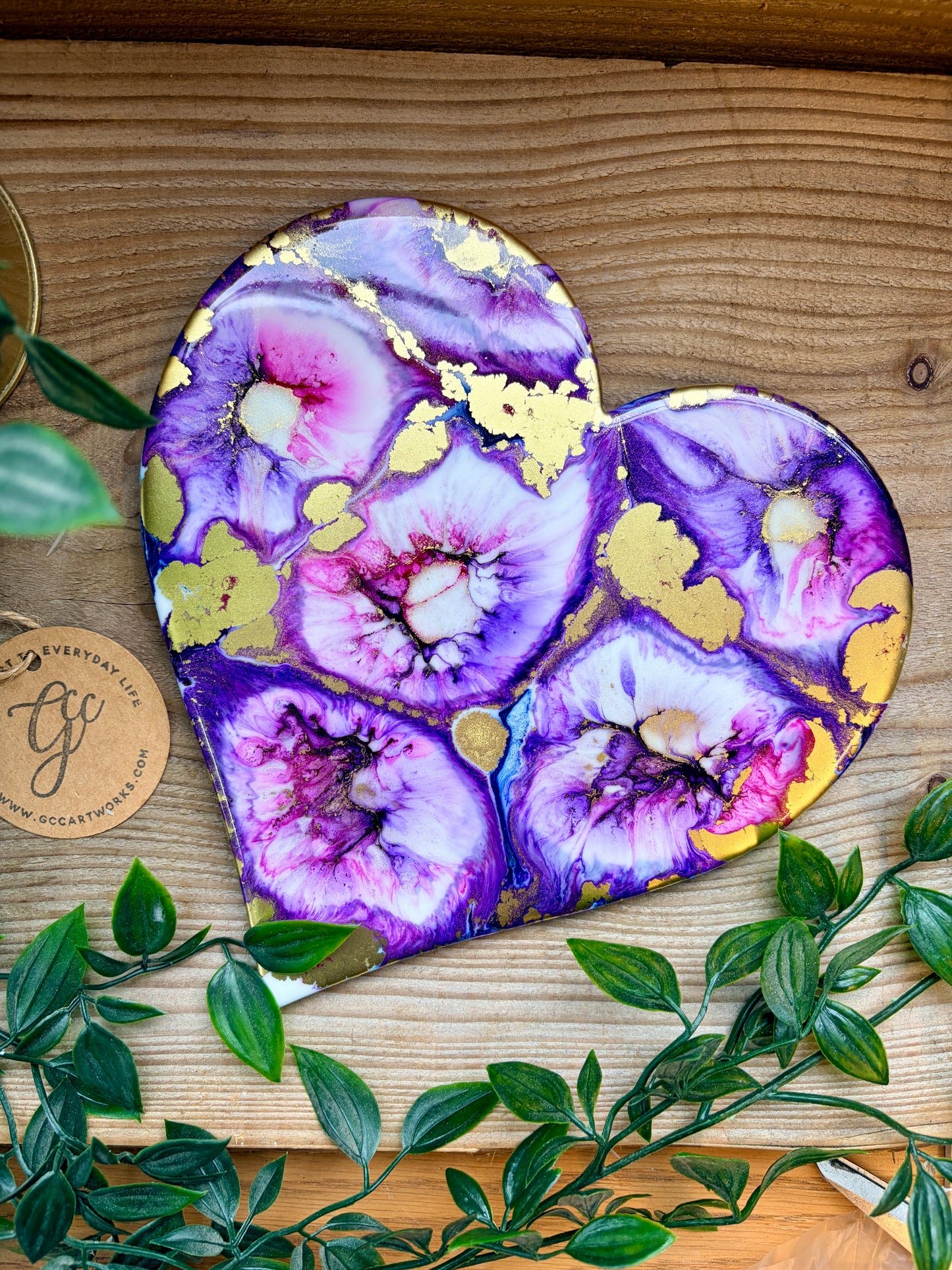 Resin and Ink Original Hanging Heart Artwork